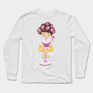 Cute Girl, Brown Hair, Beauty Salon, Hair Salon Long Sleeve T-Shirt